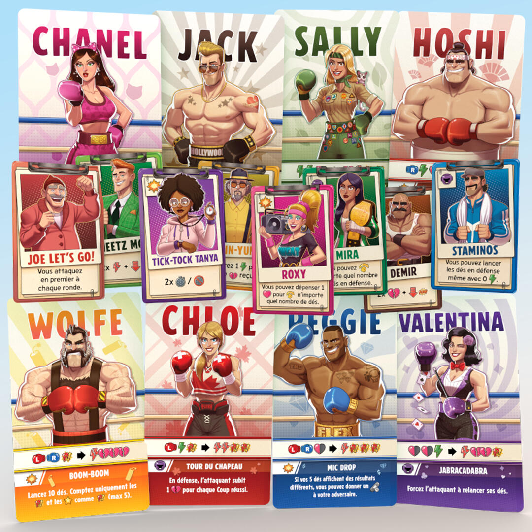 PowerPunch! Jeu de société Découvrez les 8 boxeurs et les 8 entraîneurs uniques de PowerPunch!